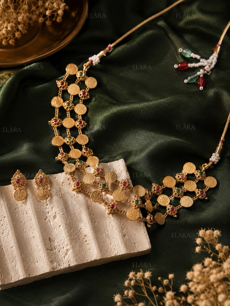 Regal ruby-green multi-layer kasu set