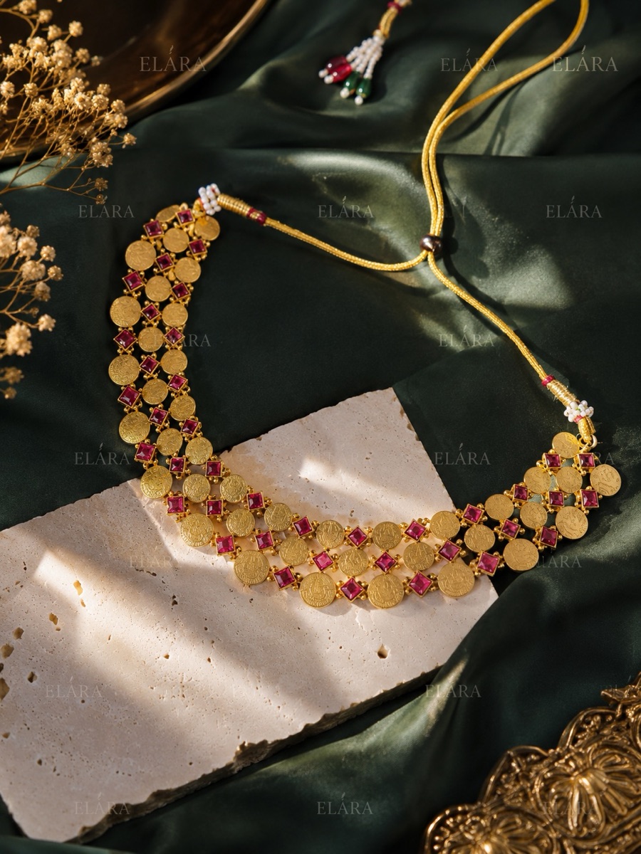 Ruby kasu coin necklace set